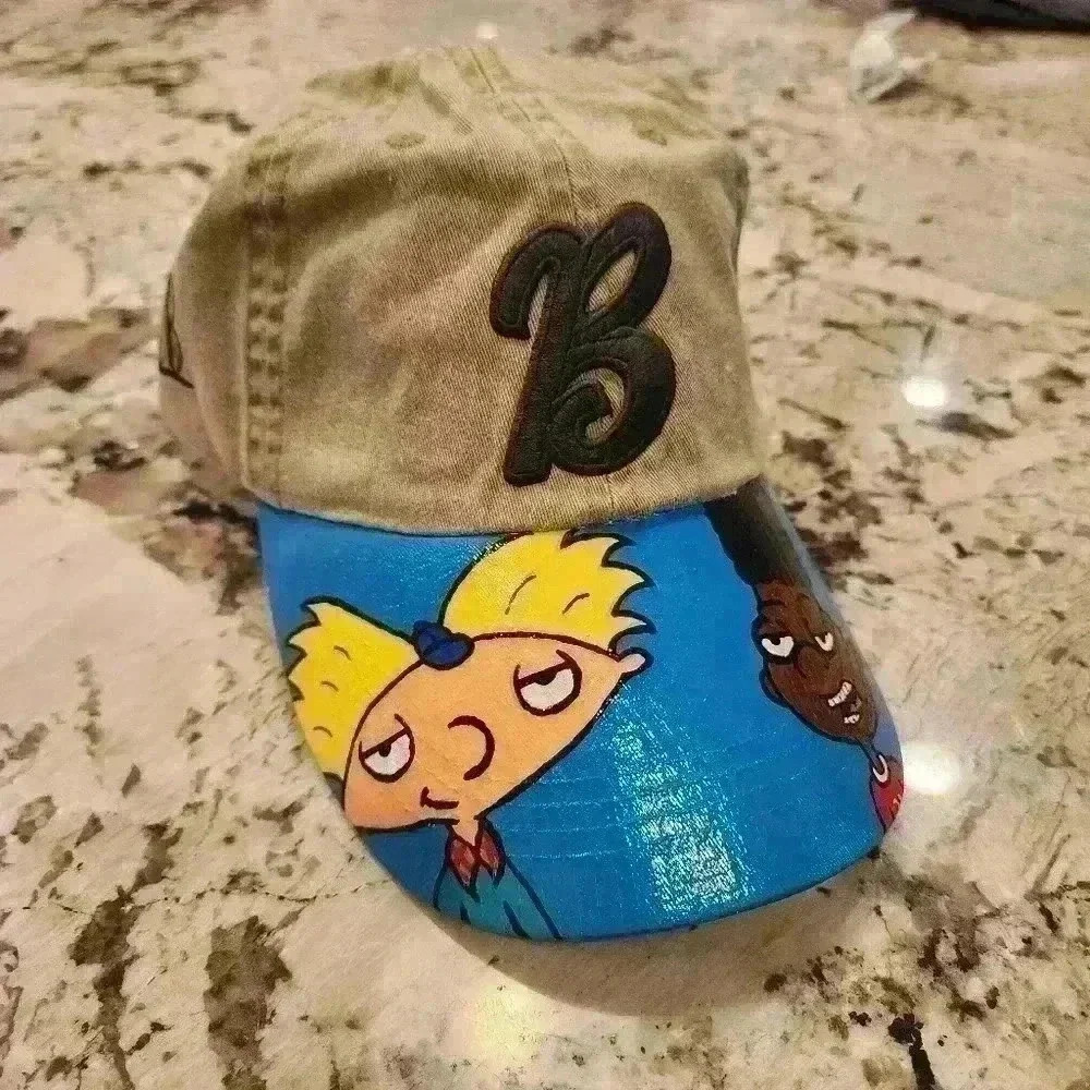 Custom Painted Nickelodeon Arnold Anvil Unstructured Ball Baseball Cap